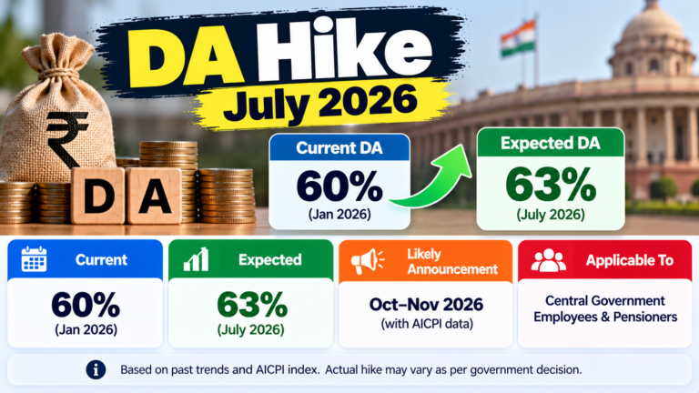 DA Hike July 2026: Current 60%, Expected 63%, and When It May Be Announced