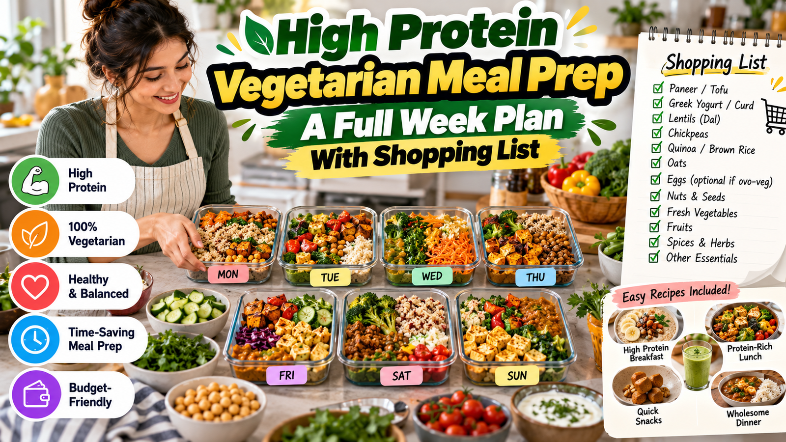 High Protein Vegetarian Meal Prep: A Full Week Plan With Shopping List