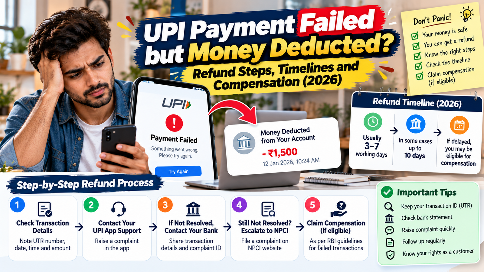 UPI Payment Failed but Money Deducted? Refund Steps, Timelines and Compensation (2026)
