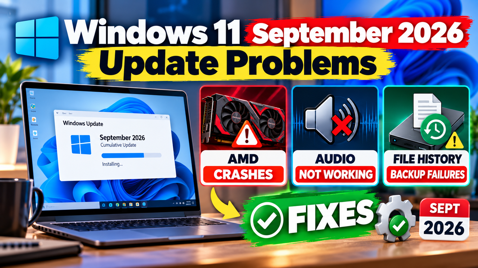 Windows 11 September 2026 Update Problems: AMD Radeon Crashes, Audio Not Working and File History Fixes